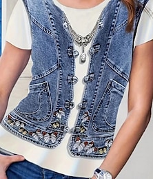 economico -Per donna Maglietta Grafico Bohemien Vintage Elegante Manica Corta Girocollo Top Regolari Quotidiano Uscire Weekend Stampato Blu Estate Primavera