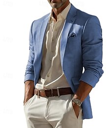economico -Per uomo Blazer di Lino Giacca Sportiva Moda Casual Tinta unita Blazer azzurro cielo Azzurro cielo Grigio scuro Vestibilità standard Monopetto Un Bottone