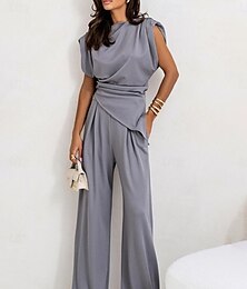 economico -Per donna Elegante Moda Streetwear Set di Pantaloni Senza Maniche Girocollo Tinta unica Arricciato Formale Casuale Quotidiano Grigio scuro Bianco Cachi Estate Vestibilità regolare