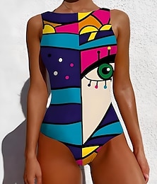 abordables -Maillots de bain une pièce monokini pour femmes dos nu contrôle du ventre taille haute ajusté vêtements de plage graphique animal col rond sans manches maillots de bain