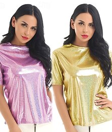 olcso -Retró 1980-as évek Félrebeszél Póló Diszkó Fényes latex patent Fémes Jelmez Női Büszkeség Mindszentek napja Farsang zenei fesztivál Pride Parade Büszkeség hónapja Felnőttek Póló Nyár