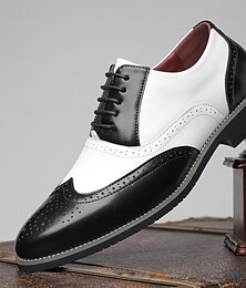 levne -Pánské černobílé oxfordské boty s wingtipem, společenské boty z pravé kůže inspirované Gatsbym pro jazzové večírky ve stylu 20. let, vintage svatby a formální večerní události.