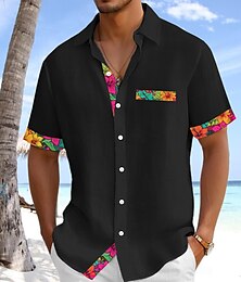 economico -Per uomo Camicia Camicia di lino Camicia Estiva Abbigliamento da spiaggia Camicia con Bottoni Tinta unica Vacanza Crociera Nero Bianco Arancione Verde Manica Corta Colletto Estate Primavera & Estate