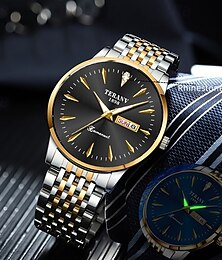 abordables -Reloj de cuarzo para hombre: elegante estilo empresarial, manecillas luminosas, resistencia al agua IPX7, calendario dual con visualización de fecha y día, correa de aleación, regalo de moda para la oficina o el deporte.