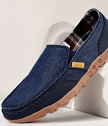 economico -scarpe slip-on da uomo in denim blu con suola in gomma – stile casual e comodo per le attività all'aperto