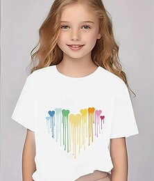 billiga -Flickor 3D Hjärta T-shirt Kortärmad Sommar Vår Mode Grundläggande Barn 4-12 år Rund hals Utomhus Ledigt Dagligen Normal