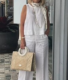 economico -Per donna Attivo Essenziale Set di biancheria in cotone Senza Maniche Girocollo Tinta unica Casual Quotidiano Nero Bianco Giallo Estate Vestibilità regolare