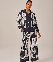 preiswerte -Damen Weiblich Durchgeknöpft Hemd Freizeithemd Abstrakt Abstrakte Kunst Lässig Bischofsärmel Schwarz Knöpfe Langarm Elegant Bohemien Urlaub Hemdkragen Sommer