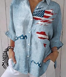 economico -Giorno dell'Indipendenza Americana Per donna Camicia Grafico Bandiera Vintage Quotidiano Elegante Manica Lunga Colletto a Camicia Top Regolari Lavoro Quotidiano Bottoni Stampato Bianco Rosso Blu