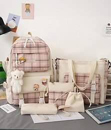 economico -Set di zaini scolastici da 5 pezzi per ragazze con borsa a tracolla, astuccio, portamonete - grazioso design a quadri patchwork, leggero e resistente, adatto per adolescenti e per l'uso quotidiano
