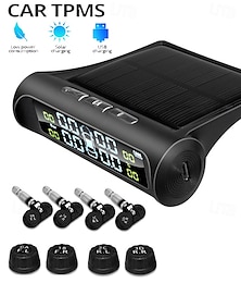 economico -Sistema di monitoraggio della pressione dei pneumatici TPMS solare per auto: display wireless con allarme di temperatura e pressione, ricarica USB, 4 sensori