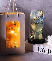 abordables -El ramo de rosas eternas, regalo para mamá, flores de jabón preservadas en cúpula de vidrio con luz, decoración de cumpleaños del día de la madre para mujeres