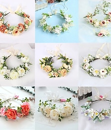 economico -Accessori per capelli bohémien, fascia per capelli con fiori da matrimonio in stile bosco, corona floreale verde, accessorio per foto