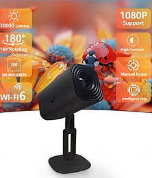 levne -Mini chytrý projektor 30 000 lumenů, podpora 1080p, 300" displej, rotace 180°, manuální ostření, vysoký kontrast, inteligentní čip pro hraní her