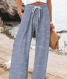 abordables -Mujer Perneras anchas Chinos Pantalones anchos Vacaciones Vintage Moda Longitud total Alta cintura Graphic A Rayas Estampado Microelástico Formal Vacaciones Calle Violeta Rojo rubí Verde Trébol