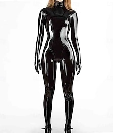 preiswerte -schwarzer Latex-Catsuit für Frauen – glänzender Zentai-Bodysuit mit 3D-Schnitt, hautenger Passform und Reißverschluss im Schritt, perfekt für Nachtclubs, Pride-Paraden, Halloween &Lederfetisch