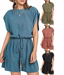 abordables -Femmes Normal Pantalon en coton et lin Streetwear Couleur Unie Sans manches Col ras du cou Cordon de serrage Rue Quotidien Coupe régulière Noir Rouge Bleu Été