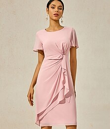 abordables -Mujer Vestido hasta la Rodilla Vestido en Capas Elegante Formal Mariposa Invitado a la boda Fiesta de Cóctel Ajuste regular Plano Manga Corta Cuello Barco Rosa polvorienta Verano