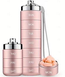 billige -Reise pilleorganisator i metall, bærbar vanntett ukentlig pilleeske, stor pilleboks i aluminiumslegering, BPA-fri 7-dagers daglig medisinorganisatorholder for vitamin, fiskeolje, kosttilskudd