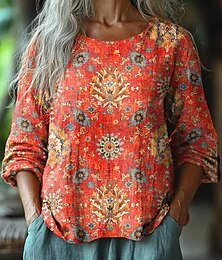 economico -Per donna Blusa Floreale Grafico Geometrico Quotidiano Casual Manica 3/4 Girocollo Top Regolari Quotidiano Ferie Abbigliamento da vacanza Stampato Giallo Rosa Blu Arancione Estate Primavera