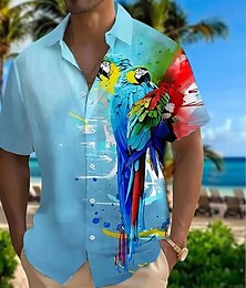 preiswerte -Herren Vogel Papagei Hemd Sommer Hawaiihemd Knopfhemd Kurzarm Hawaiianisch Urlaub Ferien Strandbekleidung Sommer Frühling Umlegekragen 3D-Druck Hemden mit Kragen Gelb Blau Purpur Grün
