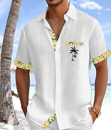 economico -Per uomo Camicia Camicia di lino Camicia Estiva Camicia da Spiaggia Camicia con Bottoni Albero di Cocco Ferie Abbigliamento quotidiano Bianco Rosa Azzurro cielo Verde Manica Corta Collo ripiegato