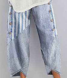 preiswerte -Damen Weites Bein Chinos Baggy-Hosen Urlaub Vintage Ethno-Stil Knöchellang Hohe Taille Grafik Gestreift Patchwork Kordelzug Drucken Atmungsaktiv Weich Mikroelastisch Urlaub Straße Lässig Rubinrot