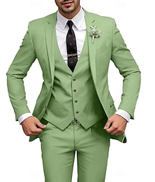 economico -Abiti da uomo per matrimonio, estivi, formali, tinta unita, vestibilità standard, 3 pezzi, monopetto, due bottoni