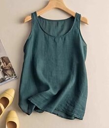 economico -Per donna Gilet in cotone e lino Blusa Semplice Casual Senza Maniche Girocollo Top Regolari Quotidiano Ferie Bianco Arancione Verde Cachi Estate