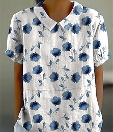 economico -Per donna Blusa Floreale Grafico Astratto Vintage Tropicale Elegante Manica Corta Colletto a Camicia Top Regolari Lavoro Quotidiano Stampato Rosa cipria Nero Verde chiaro Rosso Azzurro Estate