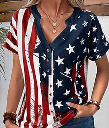 abordables -T-shirt patriotique pour femme graphique drapeau américain vintage élégant décontracté à manches courtes en V haut régulier impression quotidienne week-end bleue été