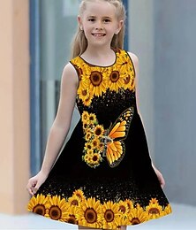 economico -ragazze' 3D Farfalla Girasole Abito Senza Maniche Estate Primavera Vacanza Quotidiano Ferie Principessa Bello Dolce Bambini 4-12 Anni Vestito Casual Abito a trapezio Lunghezza al ginocchio