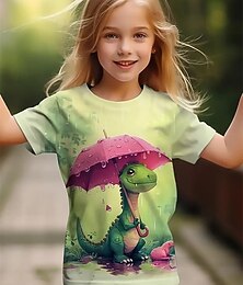 billiga -Flickor 3D Dinosaurie T-shirt Kortärmad Sommar Vår Mode Grundläggande Barn 4-12 år Rund hals Utomhus Ledigt Dagligen Normal