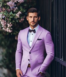 economico -Abiti da uomo per matrimoni, da festa, viola, estivi, formali, tinta unita, vestibilità standard, 2 pezzi, monopetto, due bottoni