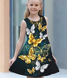 billiga -Flickor 3D Fjäril Klänning Ärmlös Sommar Vår Semester Dagligen Helgdag Prinsessa Skön Ljuv Barn 4-12 år Vardagsklänning A linjeklänning Knälång Normal