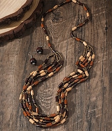 economico -1 pezzo Collana For Per donna Streetwear Quotidiano In Legno Lungo Perline