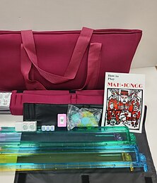 billige -Amerikansk mahjong-sett, 166 hvite brikker med rød veske og tilbehør, 4 alt-i-ett mahjong-stativer med skyvere, komplett vestlig mahjong-sett