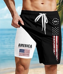 お買い得  -アメリカ独立記念日 男性用 アメリカの米国旗 愛国 1776年 裏地付きショートパンツ 2 in 1 スイムショーツ スイムトランク ミディアムウエスト 祝日 サイドポケット コンプレッションライナー付き 伸縮性のあるドローストリングウエスト デザイナー 衣類