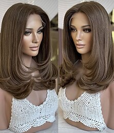economico -Capelli umani 5x5 Chiusura 13x4 Fronte in Pizzo Parrucca Taglio Scalato Capelli brasiliani Liscio Castano ramato Parrucca 130% 150% Densità dei capelli con Capelli di Bambino Attaccatura Naturale