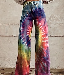 お買い得  -レトリ／ヴィンテージ ボヘミアン 1970年代 パンツ ワイドレッグパンツ ヒッピー ディスコ ハイウエスト フラワー フェイクジーンズスタイル 女性用 ハロウィーン カーニバル 音楽祭 プライドパレード レトロテーマパーティー 大人 パンツ