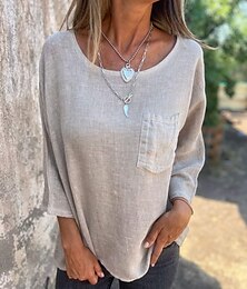 economico -Per donna Maglietta Semplice Essenziale Moderno Manica 3/4 Girocollo Top Regolari Quotidiano Tasca Verde chiaro Cachi Beige Grigio Estate