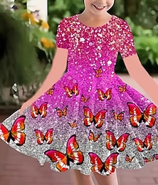 رخيصةأون -الفتيات 3D فراشة فستان كم قصير الصيف الربيع عطلة مناسب للبس اليومي مناسب للعطلات أميرة جميل حلو أطفال 4-12 سنة لباس غير رسمي طول الركبة عادي