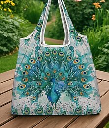abordables -Sac fourre-tout pliable à imprimé paon pour femme - Sac de courses réutilisable de grande capacité avec un design aquarelle élégant, léger et élégant, idéal pour un usage quotidien, les voyages et les achats écologiques