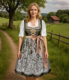 economico -Oktoberfest Vestito Abiti tradizionali Blusa Dirndl Cameriera Bavarese Tedesco Prati Per donna Festa della birra Panno in stile tradizionale Bluse Vestito Grembiule