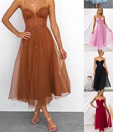 abordables -Mujer vestido largo vestido largo Vestido informal vestido de despedida de soltera Vestido lencero Moda Exterior Fiesta Festivos Ajuste regular Plano Sin Mangas Escote en Pico Negro Rosa Marrón Verano