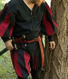 preiswerte -Mittelalterlich Renaissance 17. Jahrhundert Hemd Tunika Ritter Wikinger Kreuzritter Gerüscht Farbblock Kostüm Herren Keltisch Vikinger Seeräuber Halloween Karneval Leistung LARP Renaissance-Messe