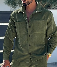 economico -Per uomo Camicia Camicia casual Camicia da lavoro Camicia di Velluto a Coste Camicia con Bottoni Nero Verde militare Grigio scuro Manica Lunga Semplice Bavero Vacanza Ferie Tasca Abbigliamento