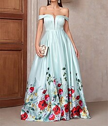 preiswerte -A-Linie Abendkleid Elegant Kleid Formell Hochzeit Bodenlang Ärmellos Trägerlos Satin Rückenfrei mit Blumenmuster 2025