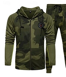 billige -Herre Hettegenser med glidelås Joggedress treningsklær Høst Langermet Vindtett Treningsstudio Trene Sport Sports Sportsklær Kamuflasje Farge Militærgrønn Kakifarget Grå