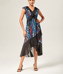 ieftine -Pentru femei Femeie Rochie casual Curcubeu Fără manșon Buline Multistratificat Vară În V Vacanță Imprimeu XS S M